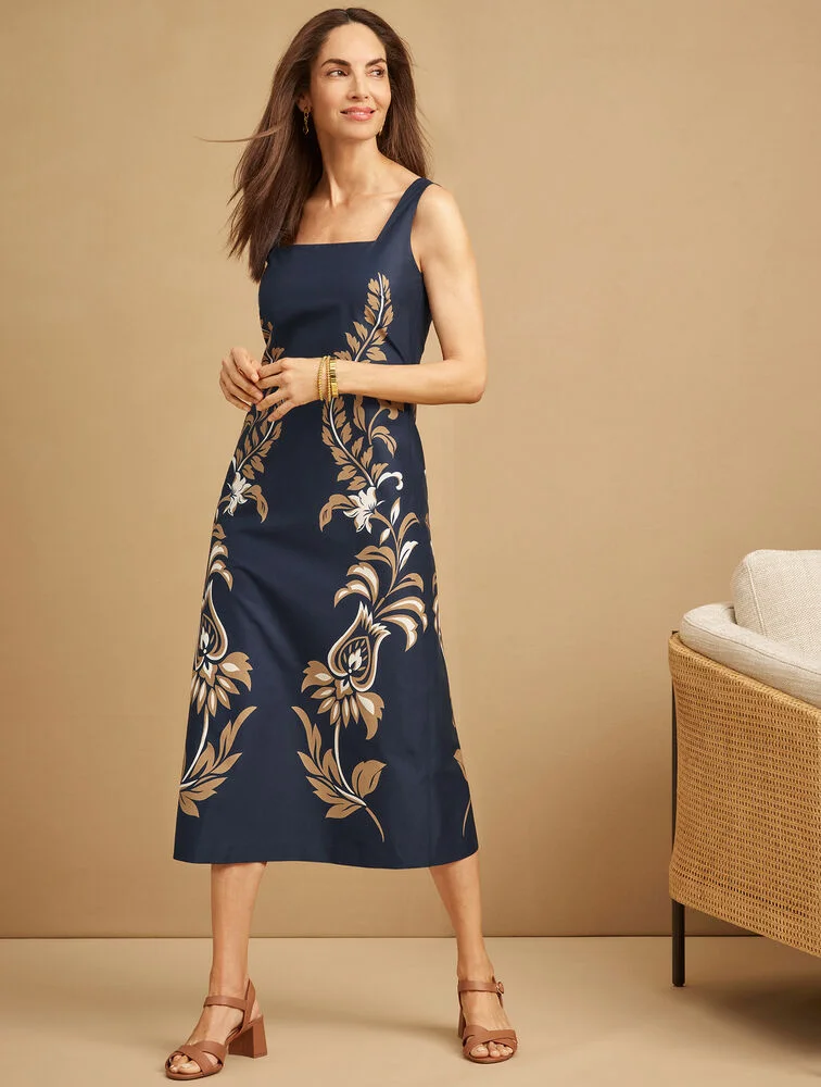 Talbots Poplin Midi Dress - Gilded Vines