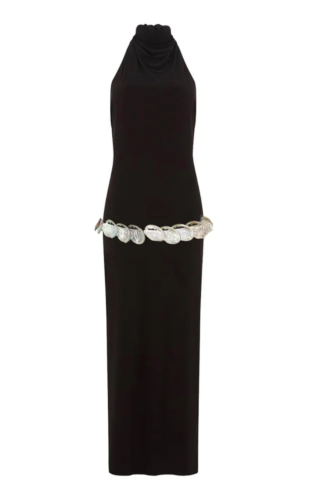 Exclusive La Isla Shell-Detailed Jersey Maxi Halter Dress
