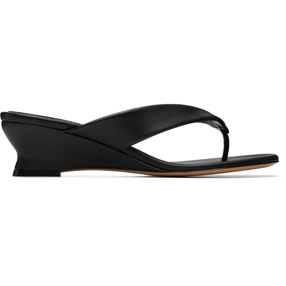 Black Micro Wedge Thong Heeled Sandals