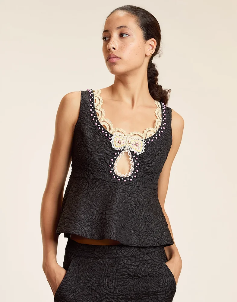 Satin top with lace
