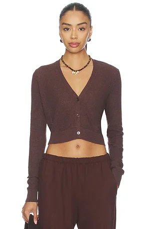 Linen Open Knit Cropped V-neck Cardigan