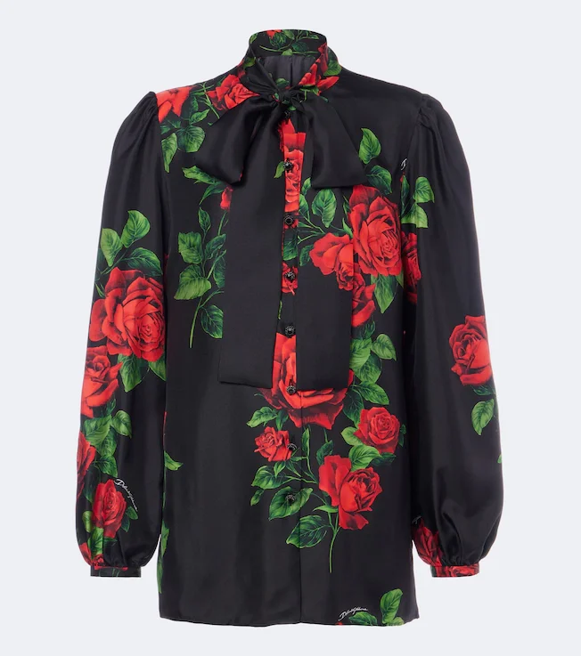 Floral silk satin blouse