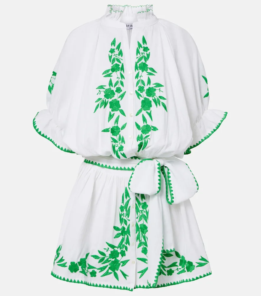 Embroidered cotton and linen minidress