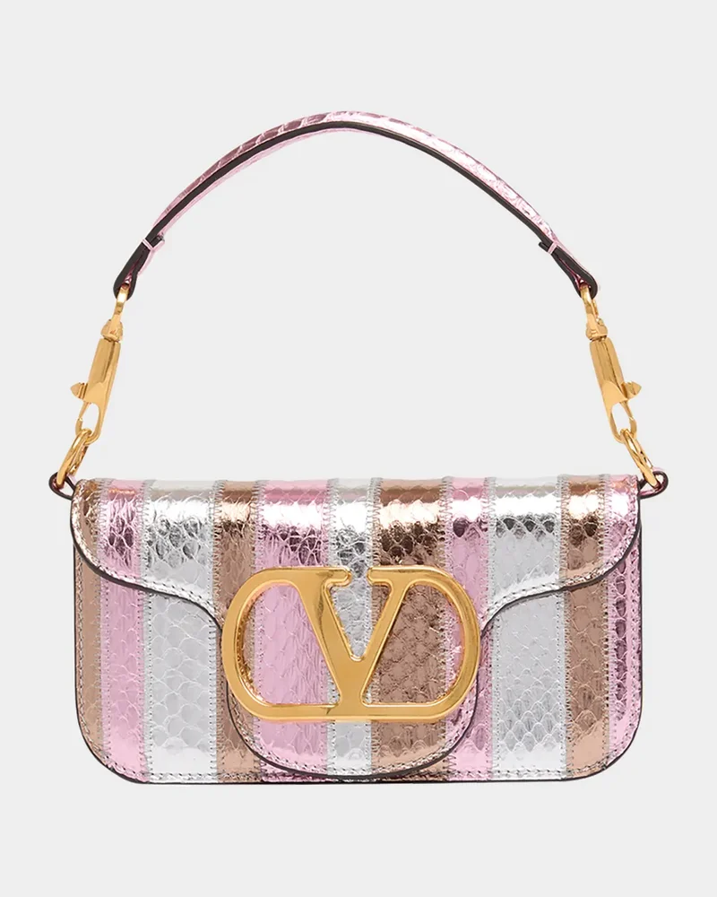 Small Striped Snakeskin Leather Top-Handle Bag