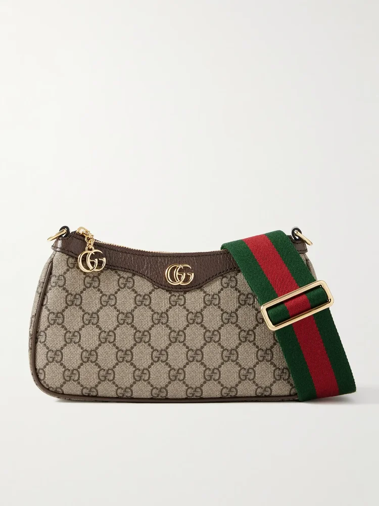 Ophidia textured leather-trimmed printed coated-canvas shoulder bag