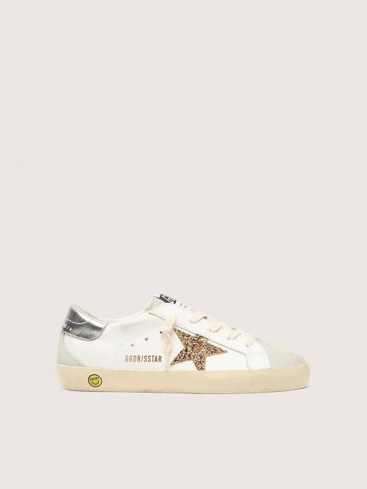 Golden Goose Young Super-Star with gold glitter star and silver metallic leather heel tab