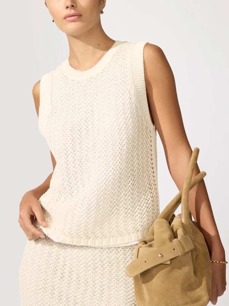 Women's Sabine Layered Tank in Ivory with White | Brochu Walker