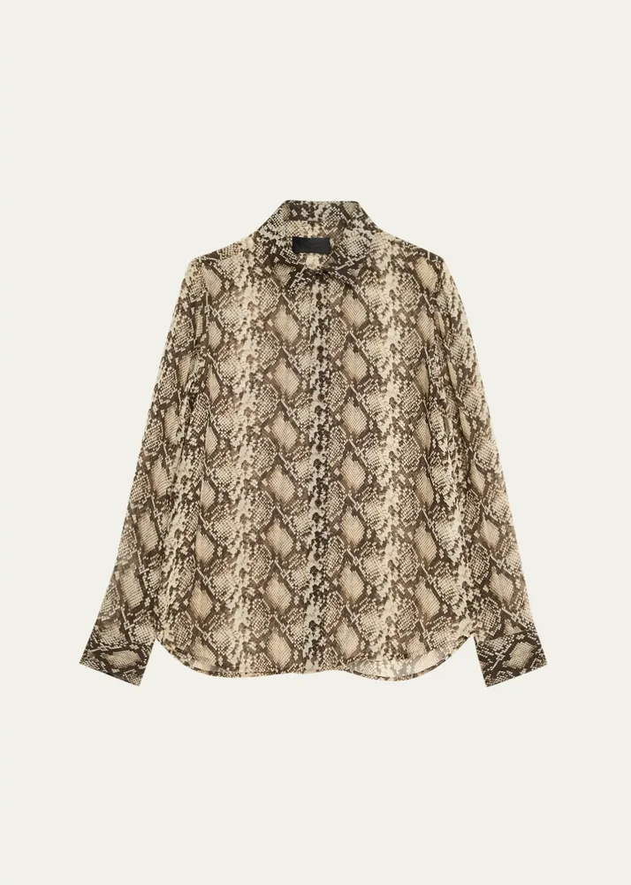Gaia Slim Snake-Print Sheer Blouse