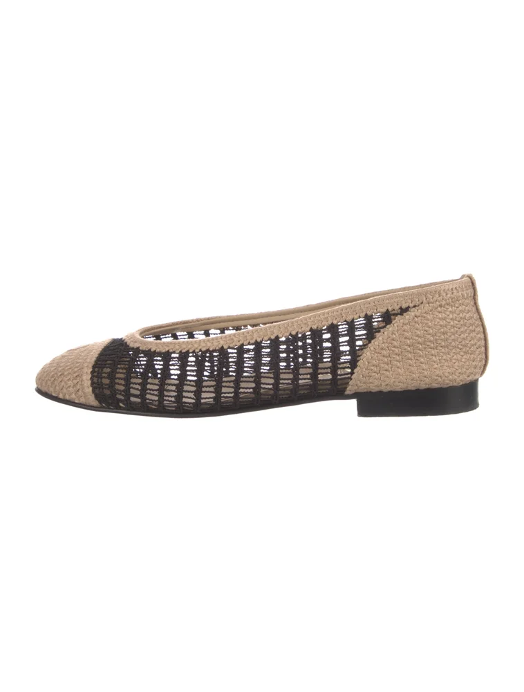 Interlocking CC Logo Raffia Ballet Flats