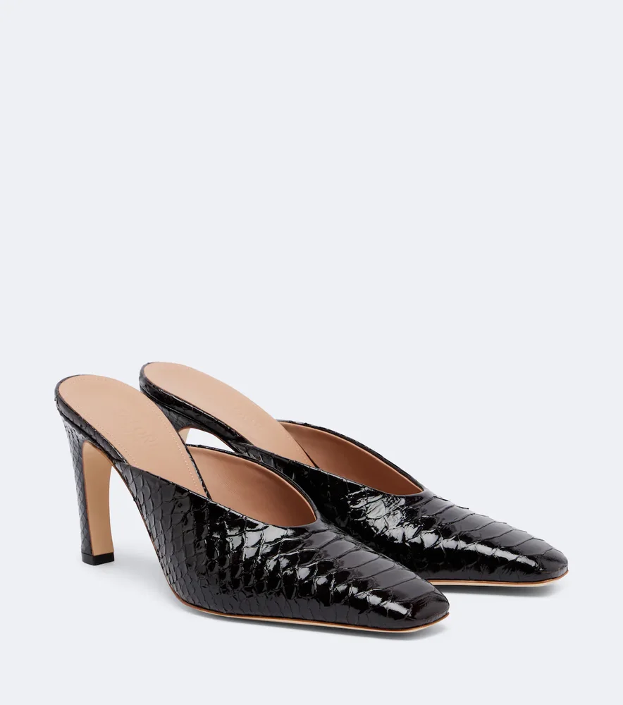 Rowe croc-effect patent leather mules