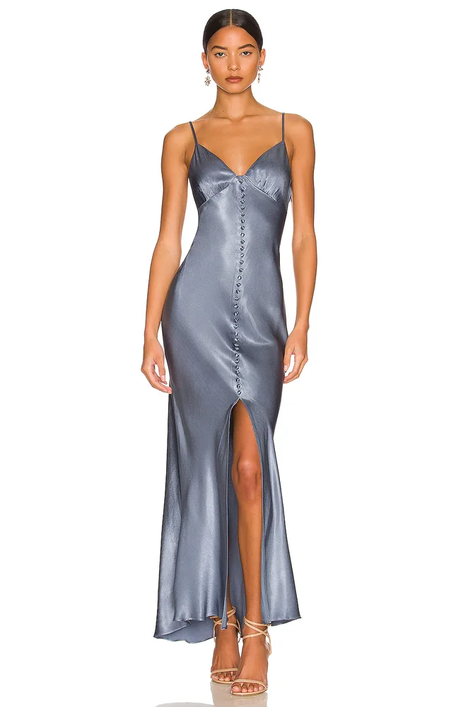 La Lune Bias Slip Dress - blue smoke