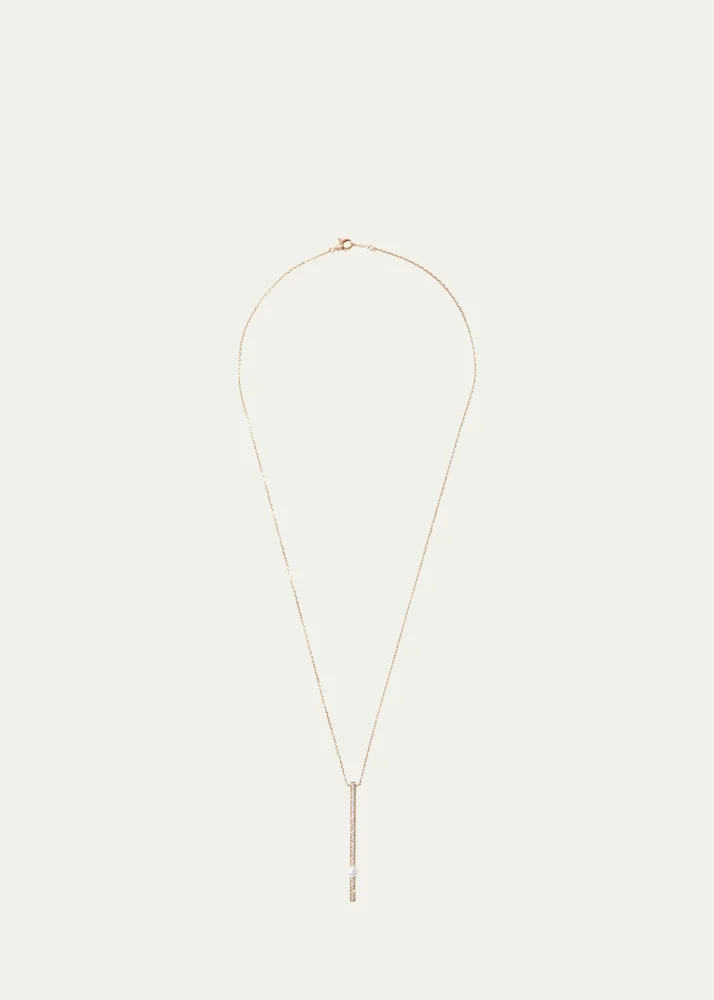 14K Yellow Gold Vertical Diamond Bar Necklace with Freshwater Pearl, 20"L