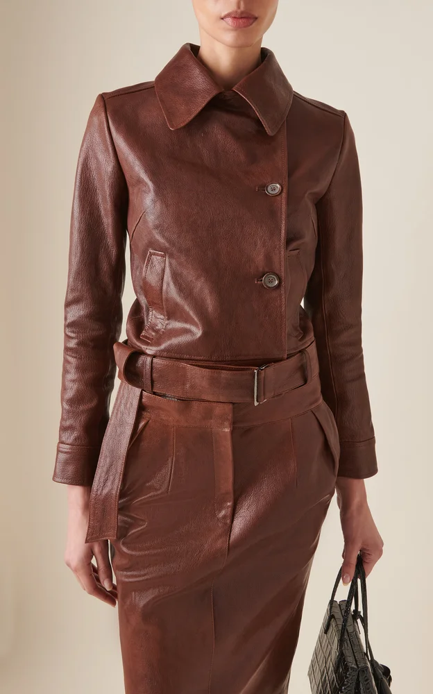 Funnel Neck Sheep Leather Jacket