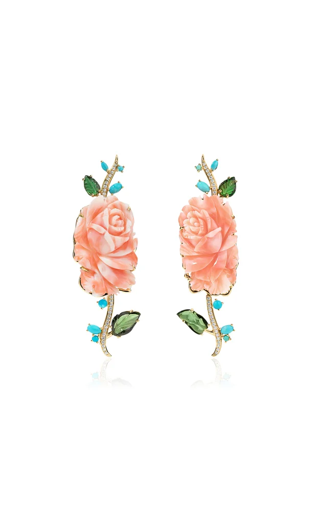 14K Yellow Gold Multi-Stone Vine Earrings