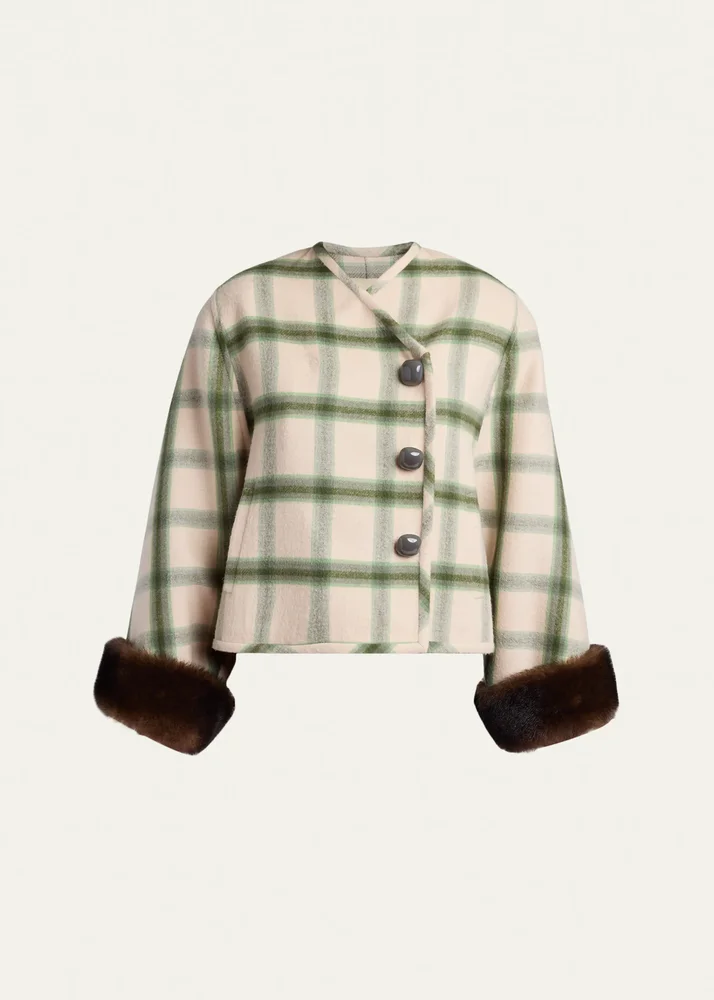 Interferenze Shearling-Cuff Plaid Jacket