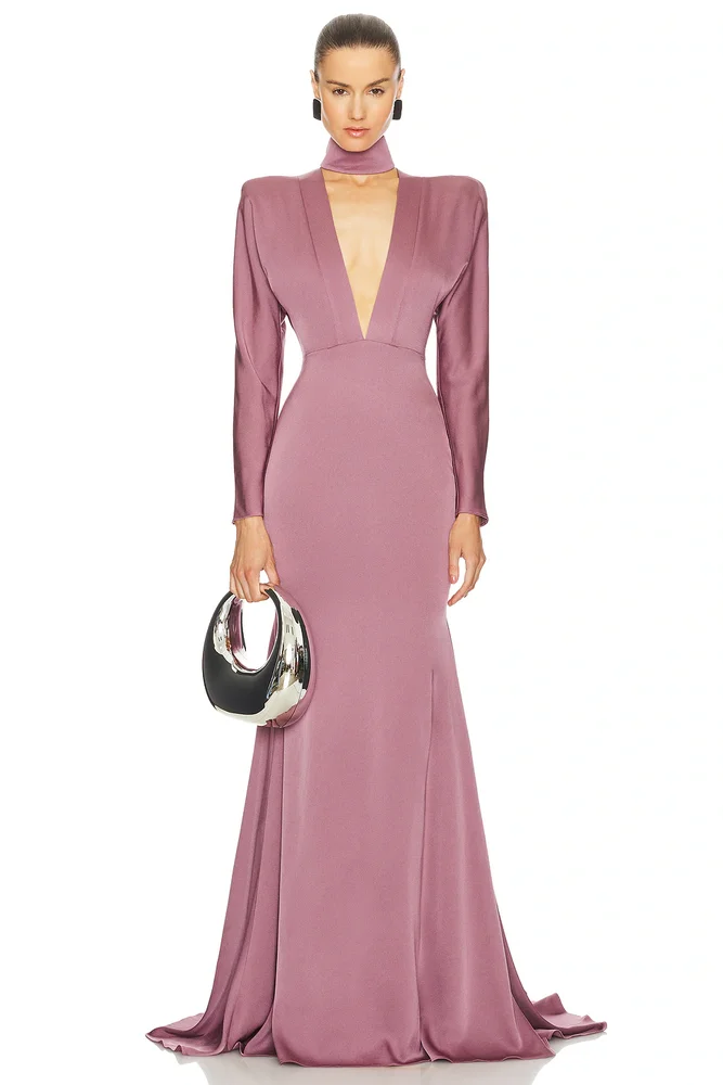 Long Sleeve V Neck Gown