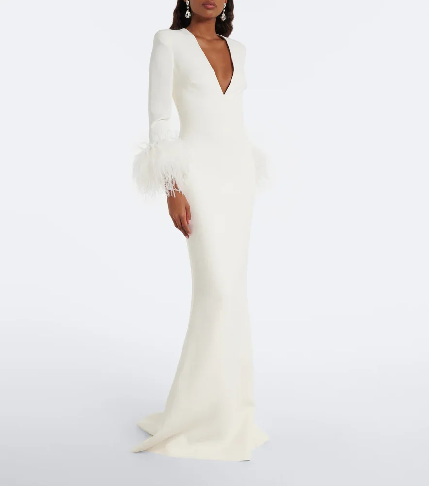 Feather-trimmed cady gown