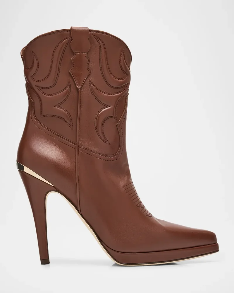 Camp Embroidered Leather Stiletto Cowboy Boots
