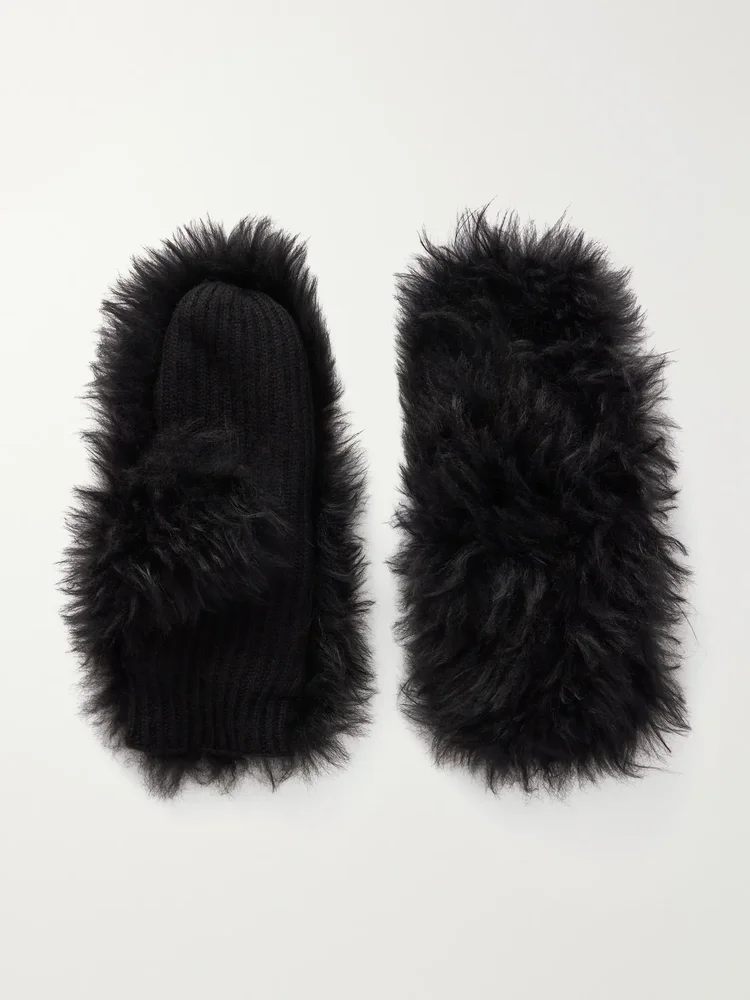 Shearling wool and cashmere-blend gloves