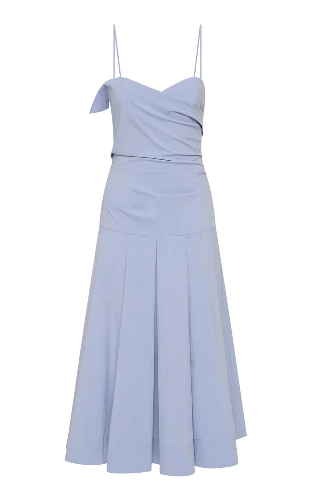 Folded Bodice Cotton-Blend Midi Dress