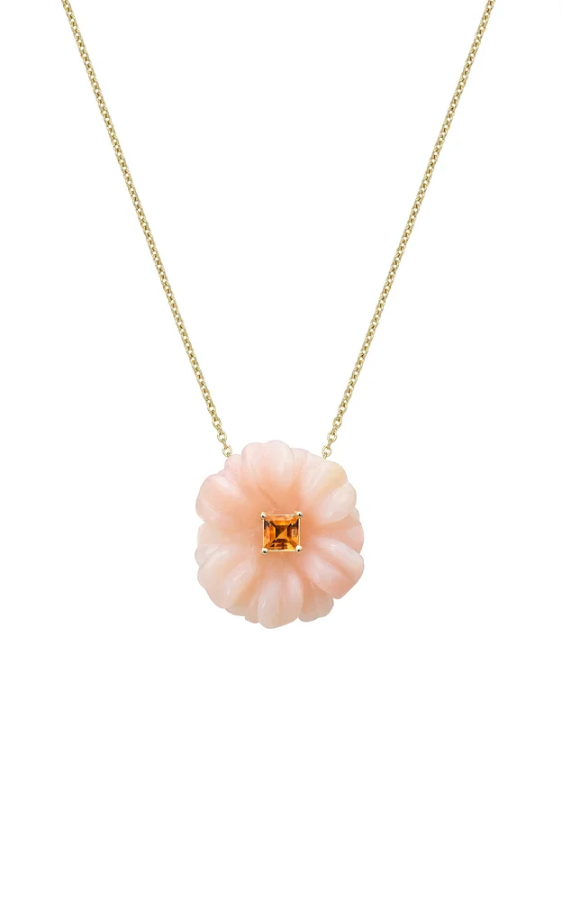 Blossom 9K Yellow Gold Pink Opal and Citrine Necklace