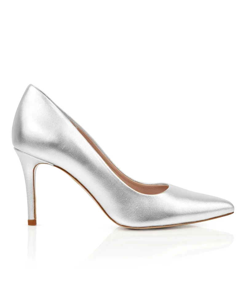 Claudia Silver Leather Mid Heel