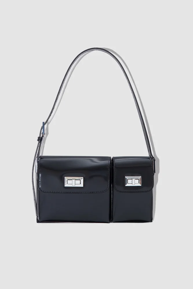 By Far Billy Black Semi Patent Leather Shoulder Bag