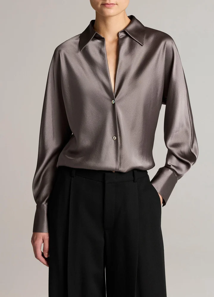 Silk Bias Long-Sleeve Blouse