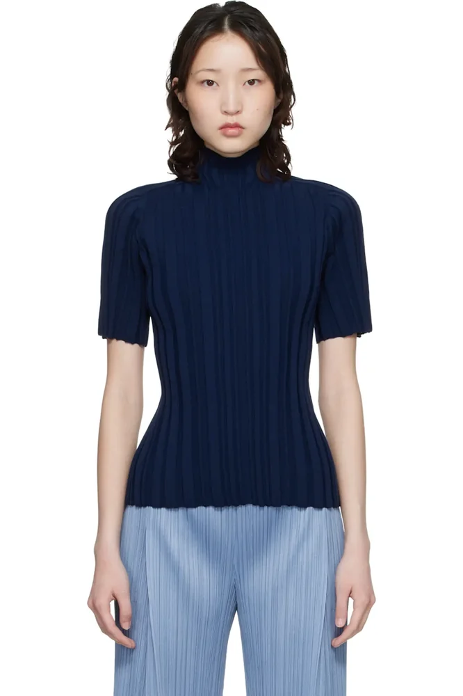 Navy Rib Knit Turtleneck