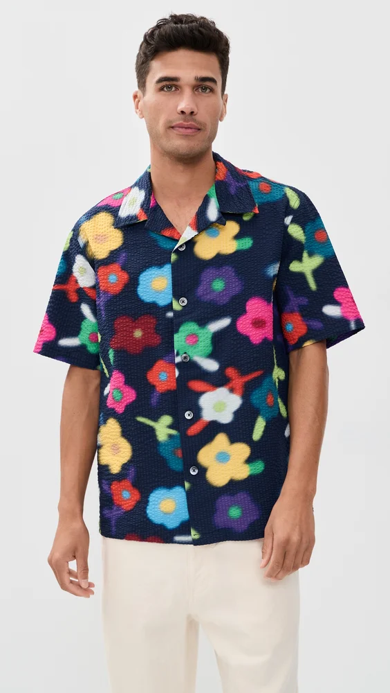 Trippy Flowers Seersucker Printed Cocktail Shirt