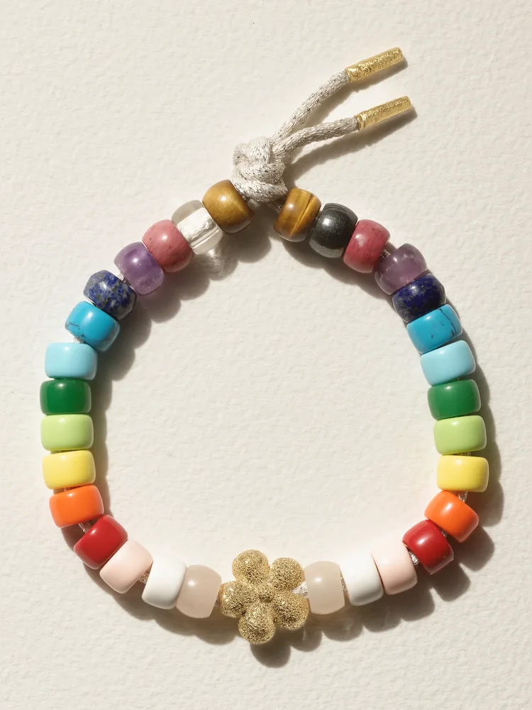 FORTE Beads Rainbow Flower 18-karat gold, Lurex and multi-stone bracelet kit