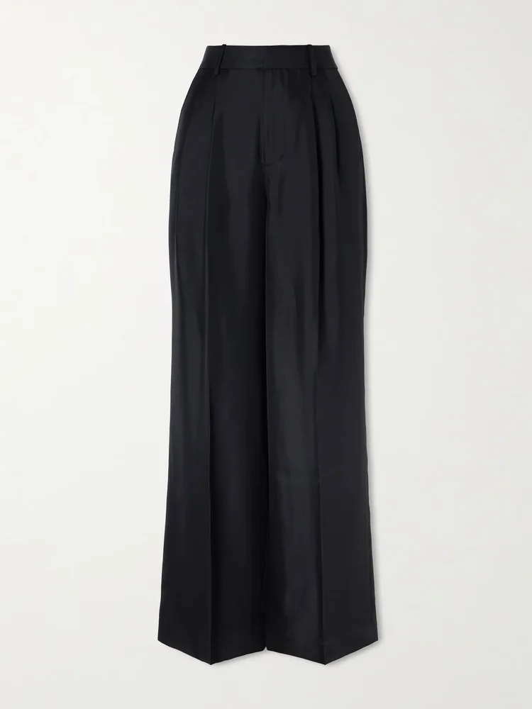 Pleated silk-twill wide-leg pants