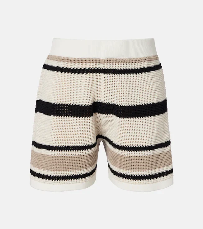 Open-knit striped cotton shorts