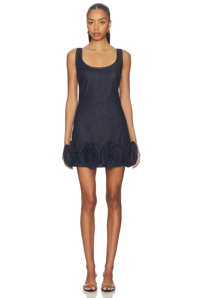 Denim 3d Flower Mini Dress