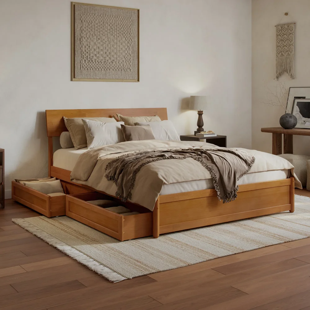Norla Wood Platform Bed with Storage Drawers