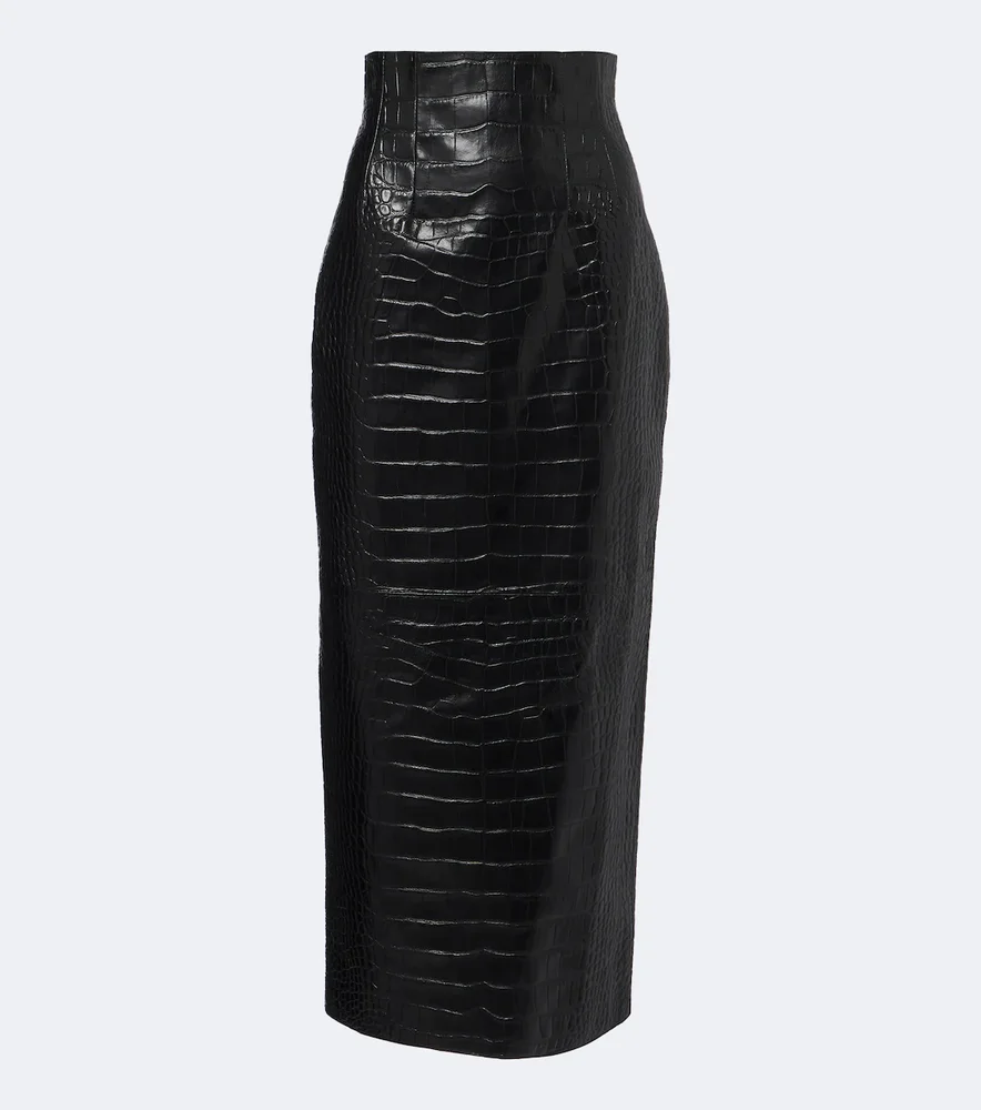 Loxley croc-effect leather midi skirt