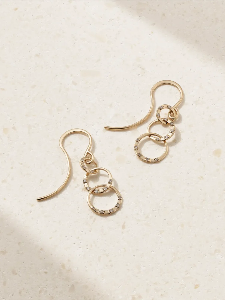 Triple Link 14-karat recycled gold diamond earrings