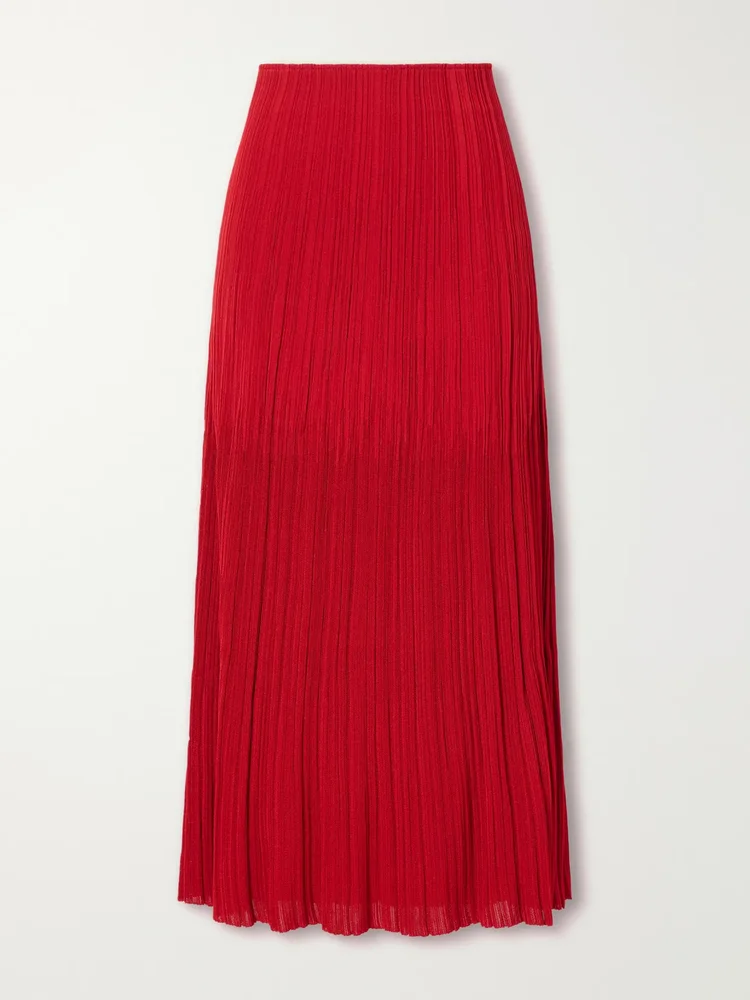 Plissé-crepe midi skirt