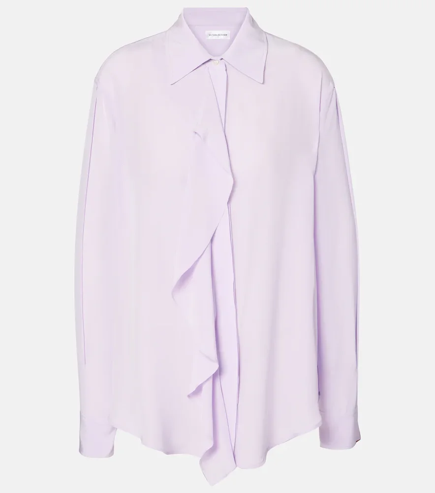 Ruffled asymmetric silk blouse
