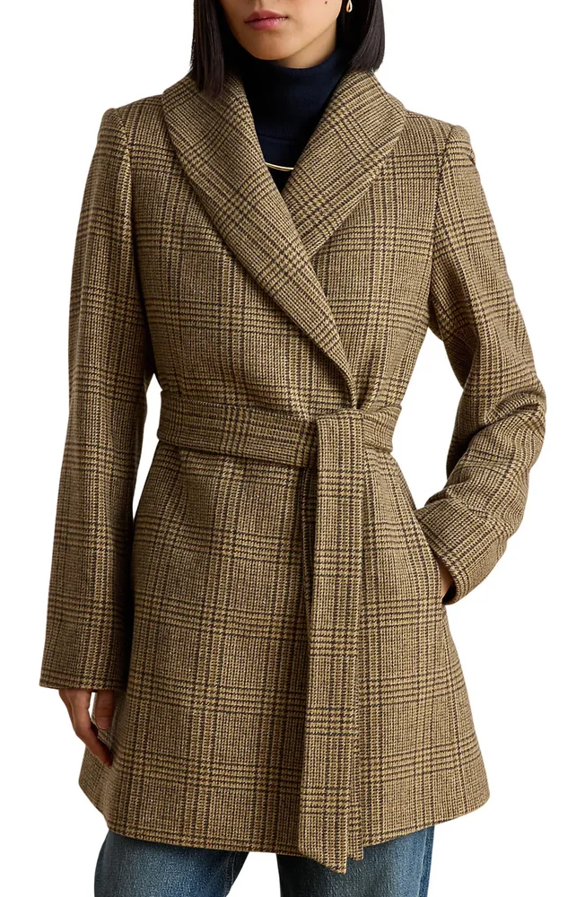 Plaid Wool Wrap Coat