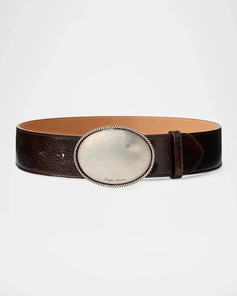 Plaque-Buckle Distressed Wide Belt