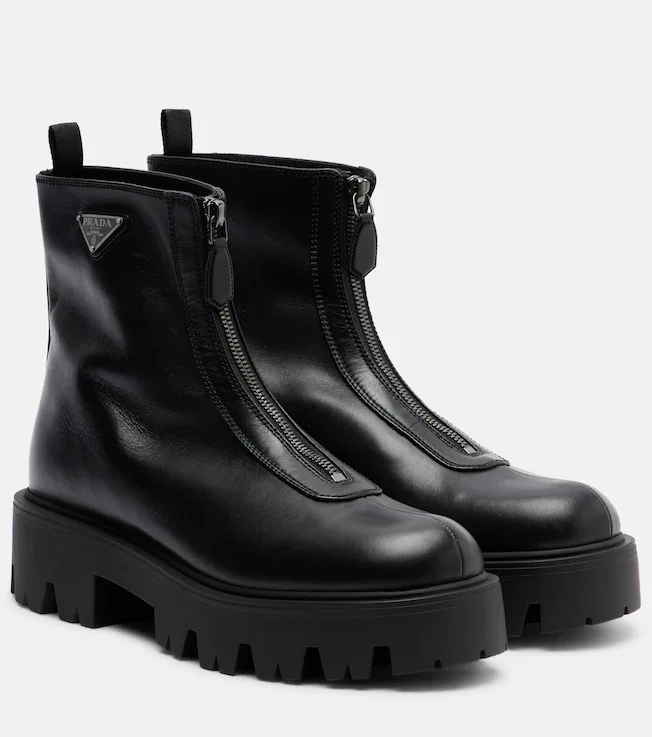Leather platform ankle boots