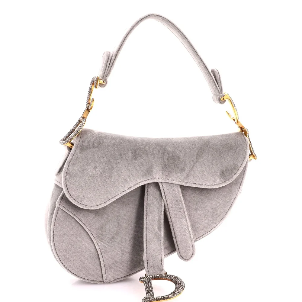 Dior Saddle Handbag Velvet with Crystals Mini, Gray