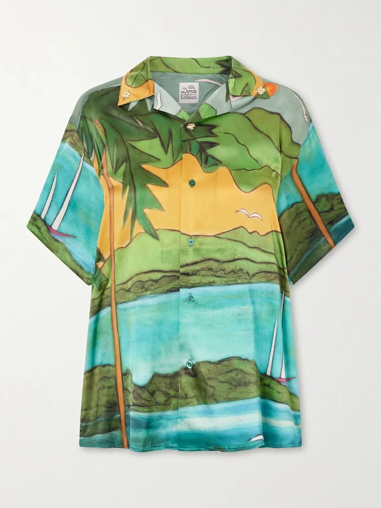 Magdalena printed silk-blend satin shirt