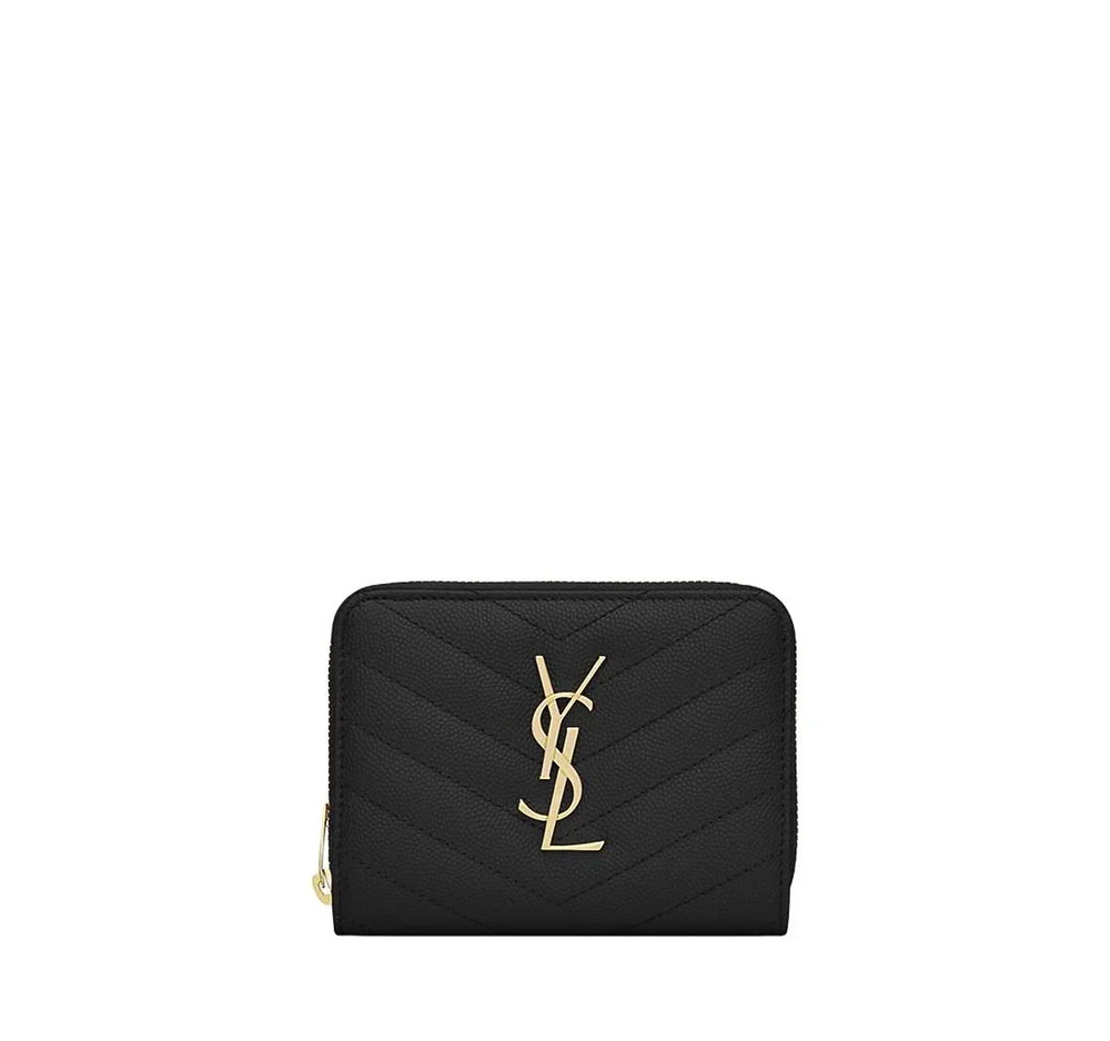 Cassandre Matelassé Compact Zip Around Wallet in Grain De Poudre Leather
