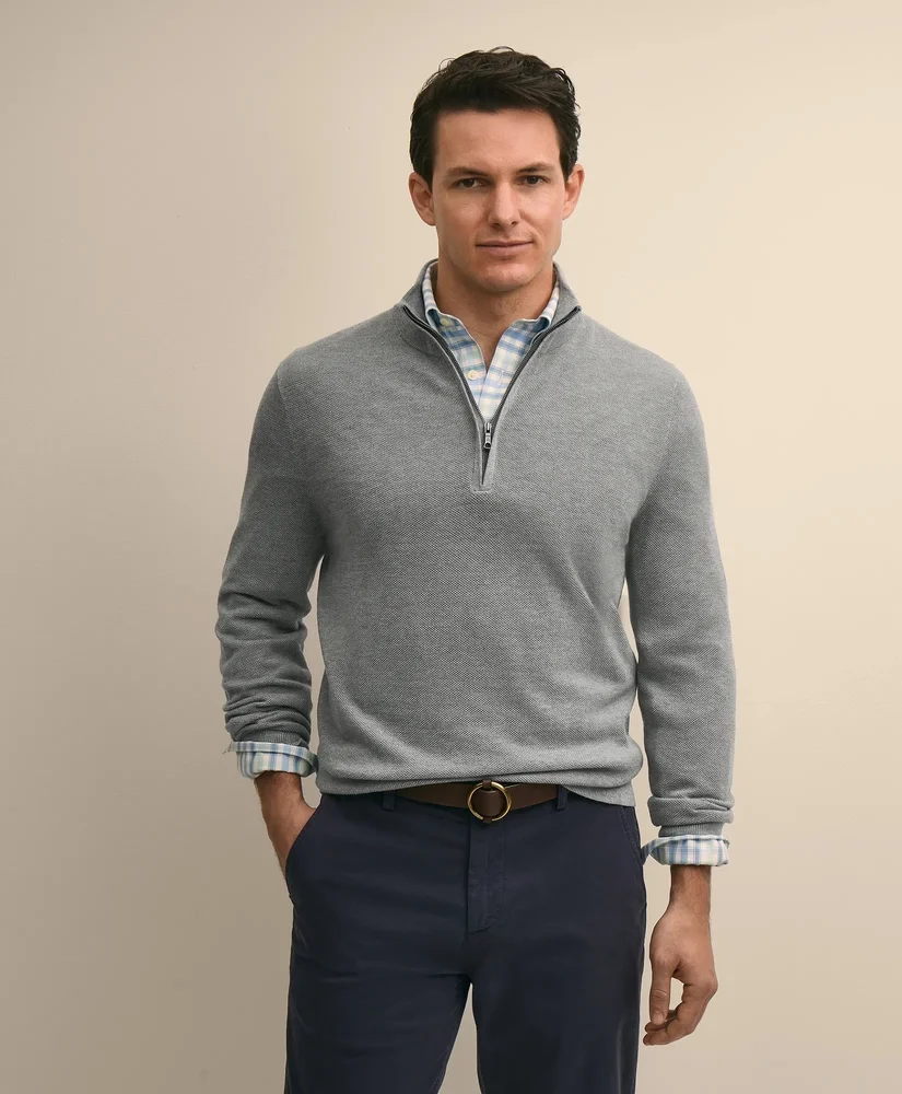 Supima Cotton Pique Quarter-Zip Sweater