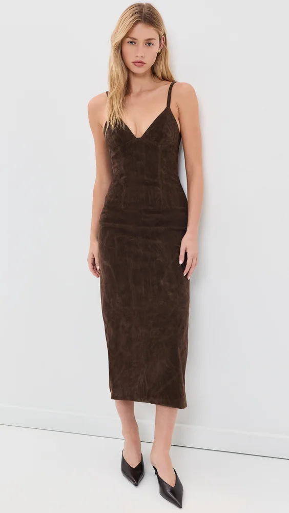 Estine Faux Suede Midi Dress