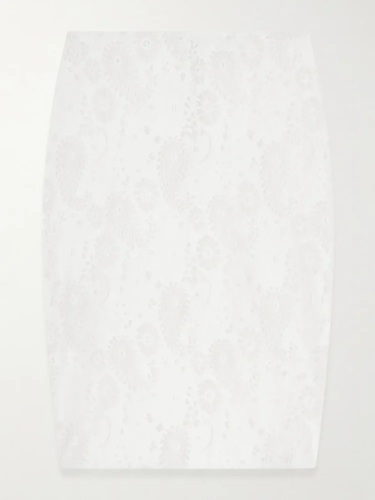 Lace linen-blend midi skirt
