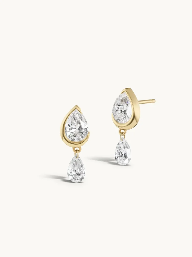 Droplet Stud with Dangling Pierced Diamond Pear