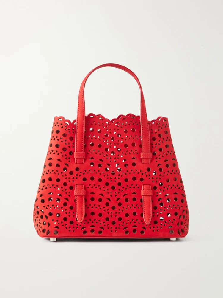 Mina laser-cut nubuck top-handle bag